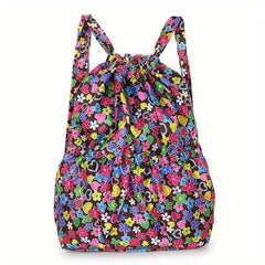 Flower Pattern Drawstring Backpack Lightweight Daypack