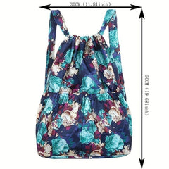 Flower Pattern Drawstring Backpack Lightweight Daypack