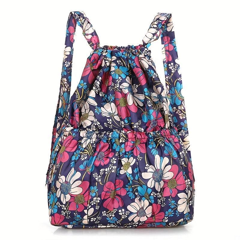 Flower Pattern Drawstring Backpack Lightweight Daypack
