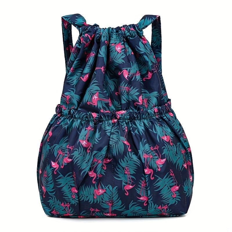 Flower Pattern Drawstring Backpack Lightweight Daypack