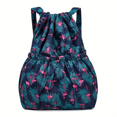 Flower Pattern Drawstring Backpack Lightweight Daypack