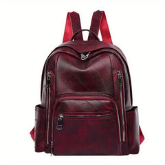 Large Capacity Zipper Backpack PU Leather Textured School Travel Bag