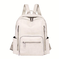 Large Capacity Zipper Backpack PU Leather Textured School Travel Bag