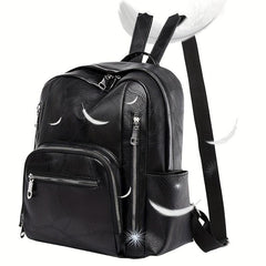 Large Capacity Zipper Backpack PU Leather Textured School Travel Bag