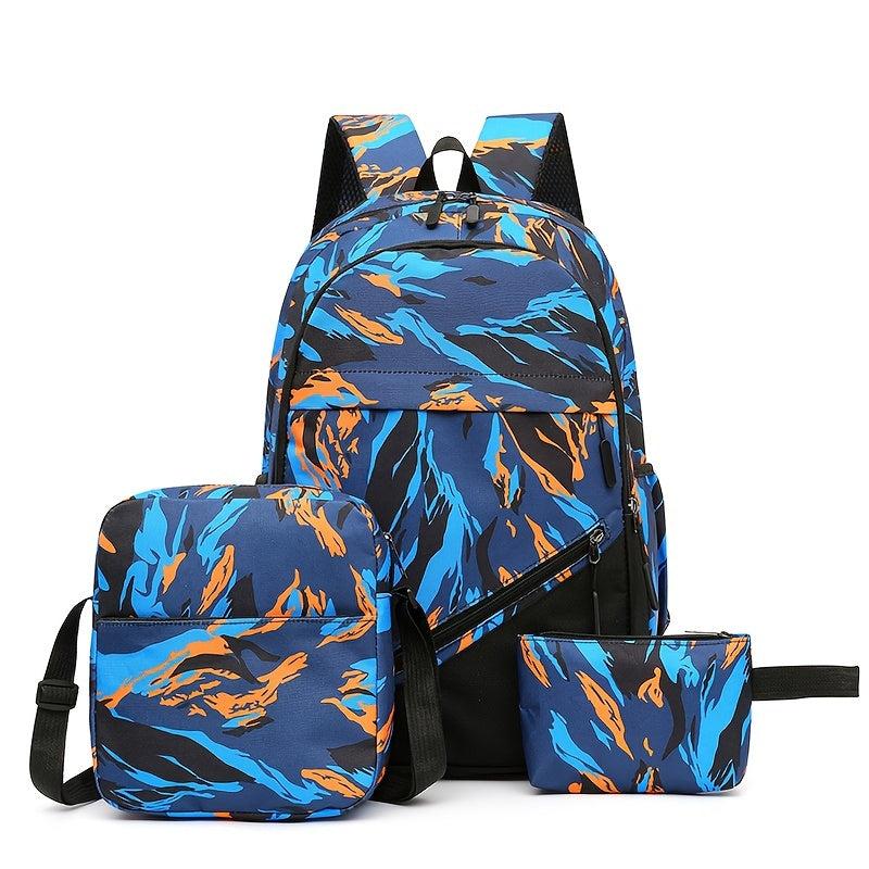Graffiti Print Backpack Set with Crossbody Bag & Coin Purse