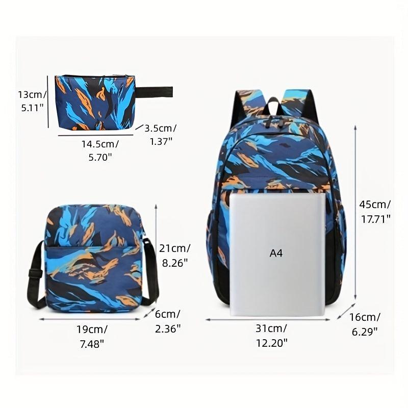 Graffiti Print Backpack Set with Crossbody Bag & Coin Purse