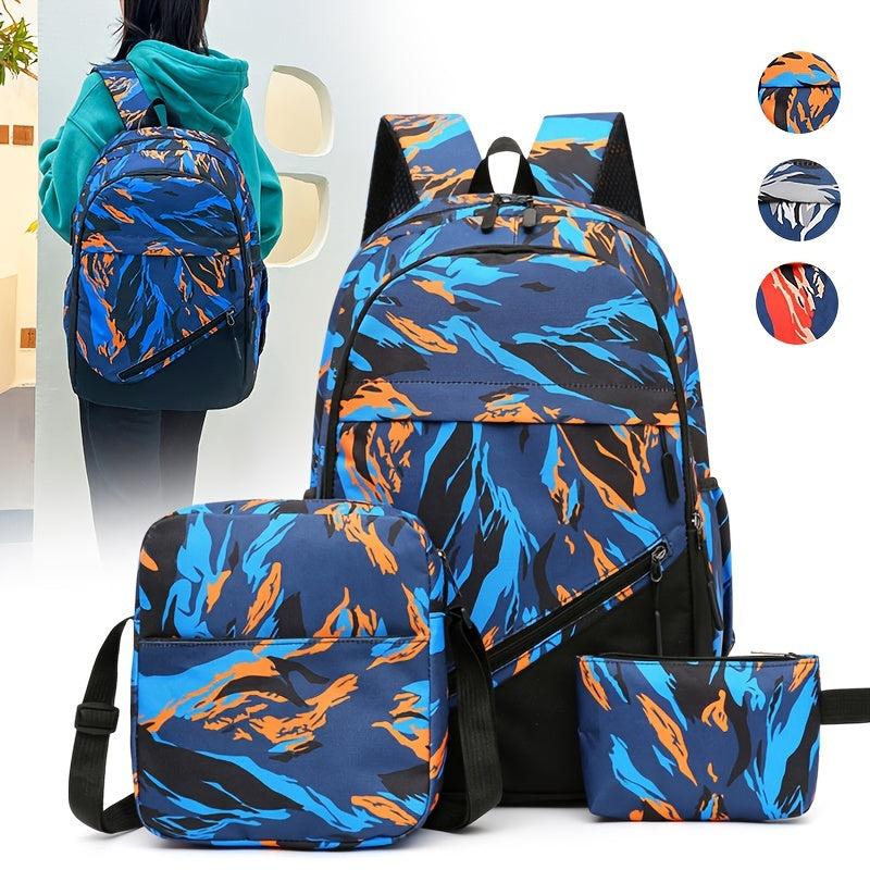Graffiti Print Backpack Set with Crossbody Bag & Coin Purse
