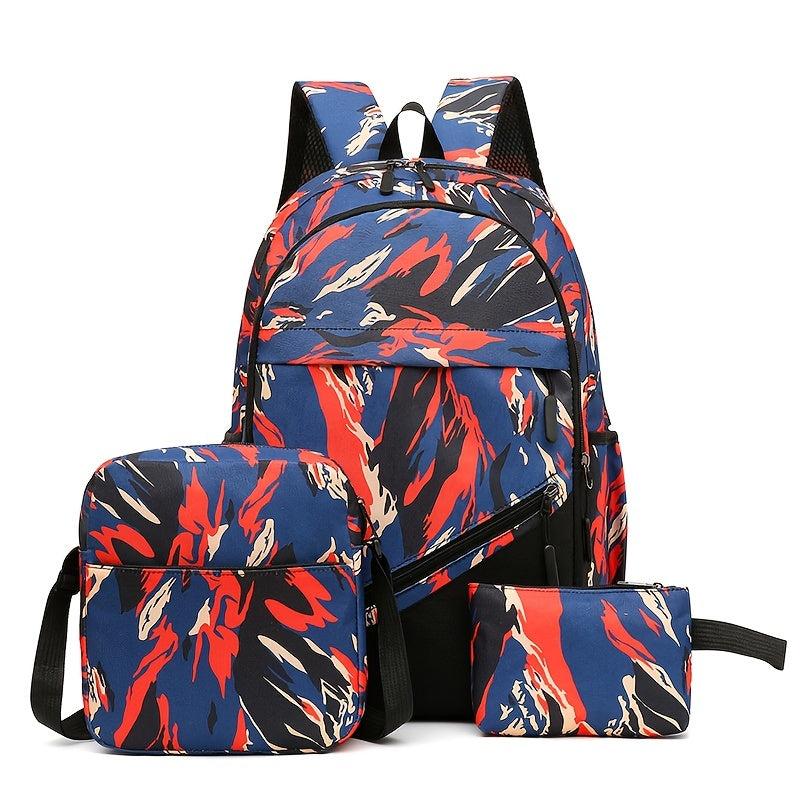 Graffiti Print Backpack Set with Crossbody Bag & Coin Purse