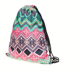 Striped Drawstring Backpack Lightweight Waterproof Travel Bag