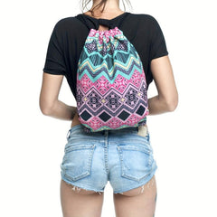 Striped Drawstring Backpack Lightweight Waterproof Travel Bag