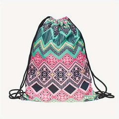 Striped Drawstring Backpack Lightweight Waterproof Travel Bag
