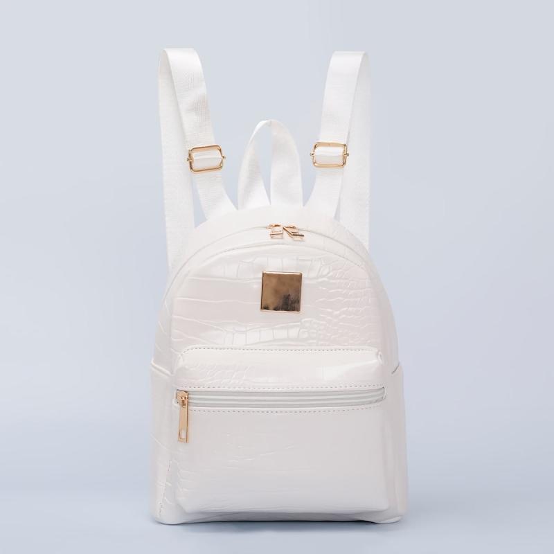 Crocodile Pattern Backpack Solid Stylish Zipper Daypack
