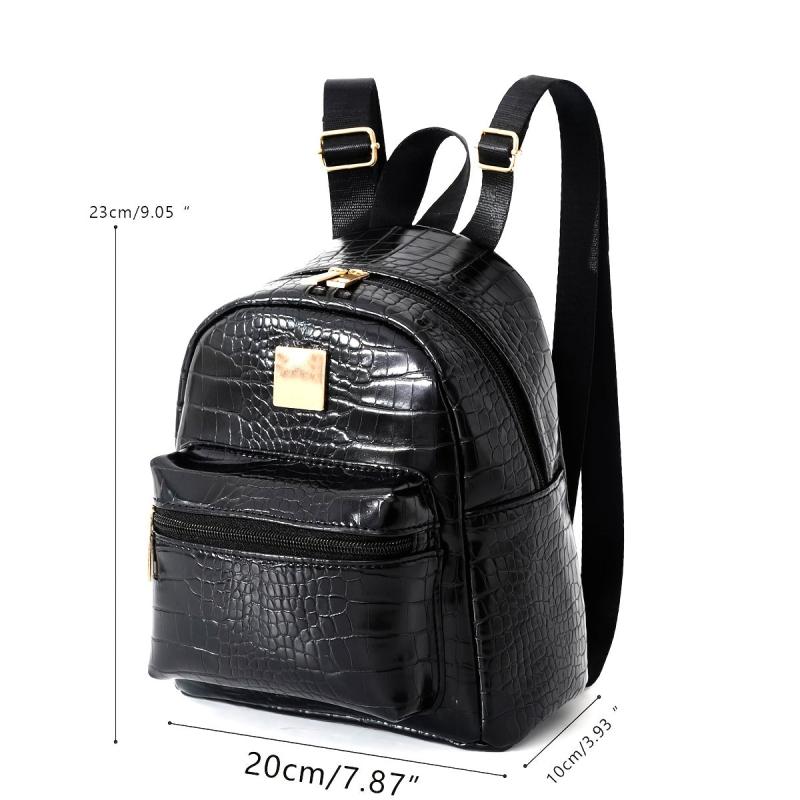 Crocodile Pattern Backpack Solid Stylish Zipper Daypack