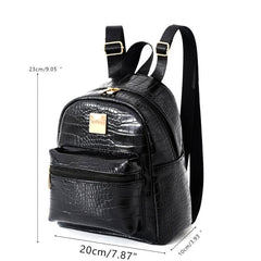 Crocodile Pattern Backpack Solid Stylish Zipper Daypack