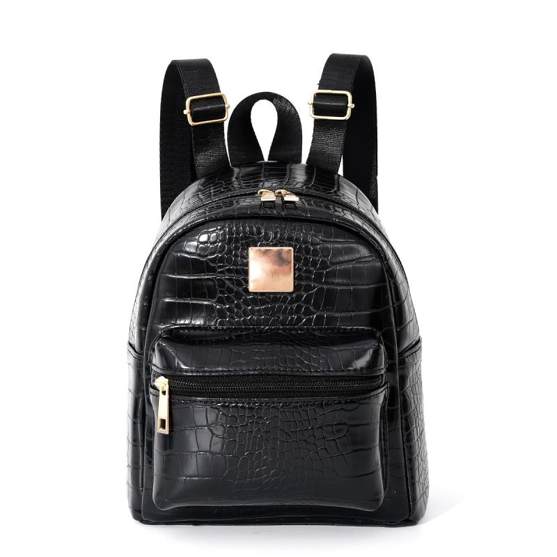 Crocodile Pattern Backpack Solid Stylish Zipper Daypack