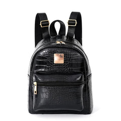 Crocodile Pattern Backpack Solid Stylish Zipper Daypack