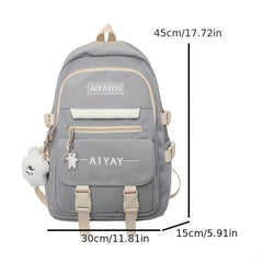 Women's Zipper Backpack Large Capacity School Bag All Match Preppy Rucksack