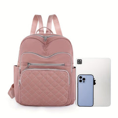 Quilted Large Capacity Preppy Backpack Nylon Solid Lightweight Laptop