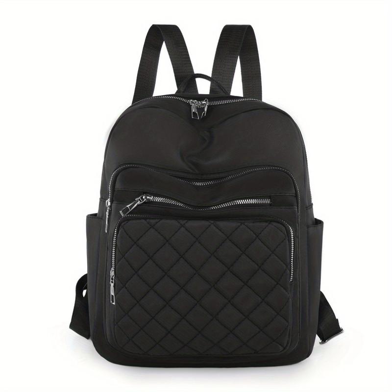Quilted Large Capacity Preppy Backpack Nylon Solid Lightweight Laptop