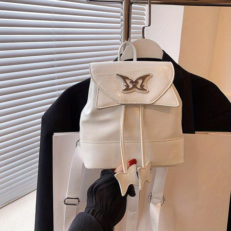 Metal Butterfly Decor Flap Backpack Y2K Drawstring Daypack Purse Small