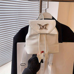 Metal Butterfly Decor Flap Backpack Y2K Drawstring Daypack Purse Small