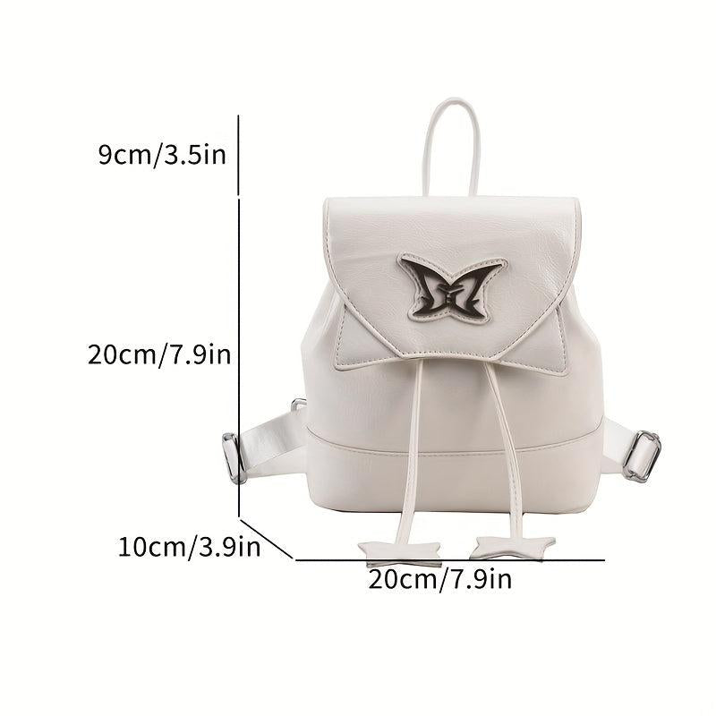 Metal Butterfly Decor Flap Backpack Y2K Drawstring Daypack Purse Small