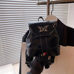 Metal Butterfly Decor Flap Backpack Y2K Drawstring Daypack Purse Small