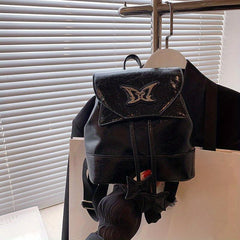Metal Butterfly Decor Flap Backpack Y2K Drawstring Daypack Purse Small