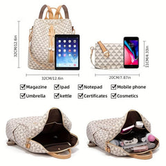 Check Pattern Backpack PU Leather Travel Satchel Handbag With Purse