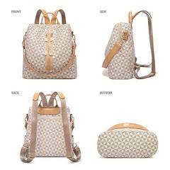 Check Pattern Backpack PU Leather Travel Satchel Handbag With Purse