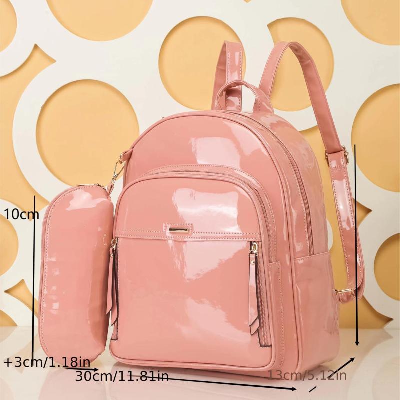 2pcs Large Capacity Backpack Pencil Case Set PU Leather School Bag