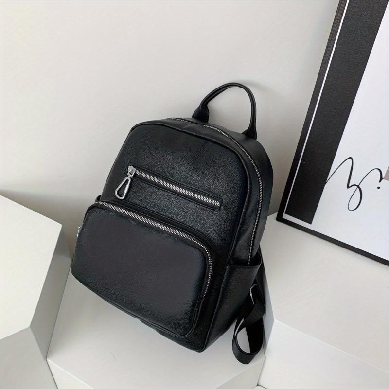 Solid Backpack Soft PU Leather Daypack Women's Travel School Bag