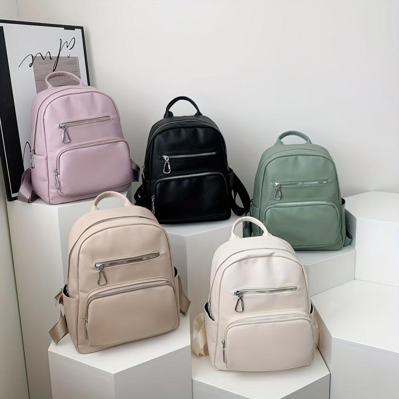Solid Backpack Soft PU Leather Daypack Women's Travel School Bag