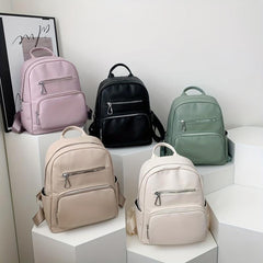 Solid Backpack Soft PU Leather Daypack Women's Travel School Bag