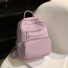 Solid Backpack Soft PU Leather Daypack Women's Travel School Bag
