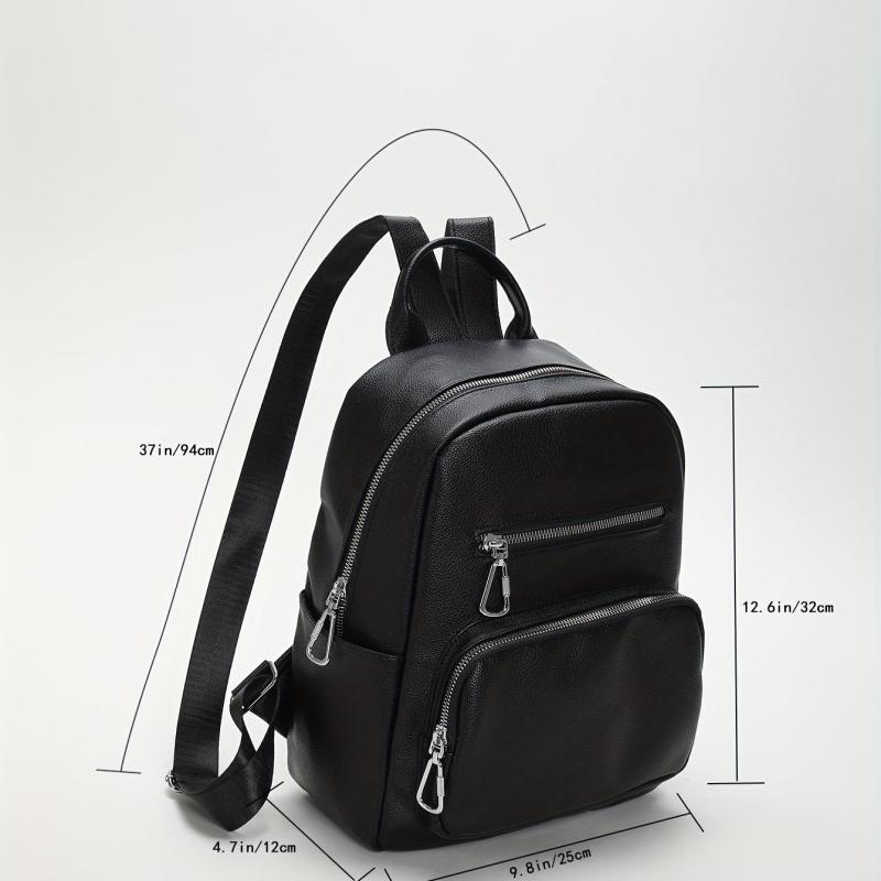 Solid Backpack Soft PU Leather Daypack Women's Travel School Bag