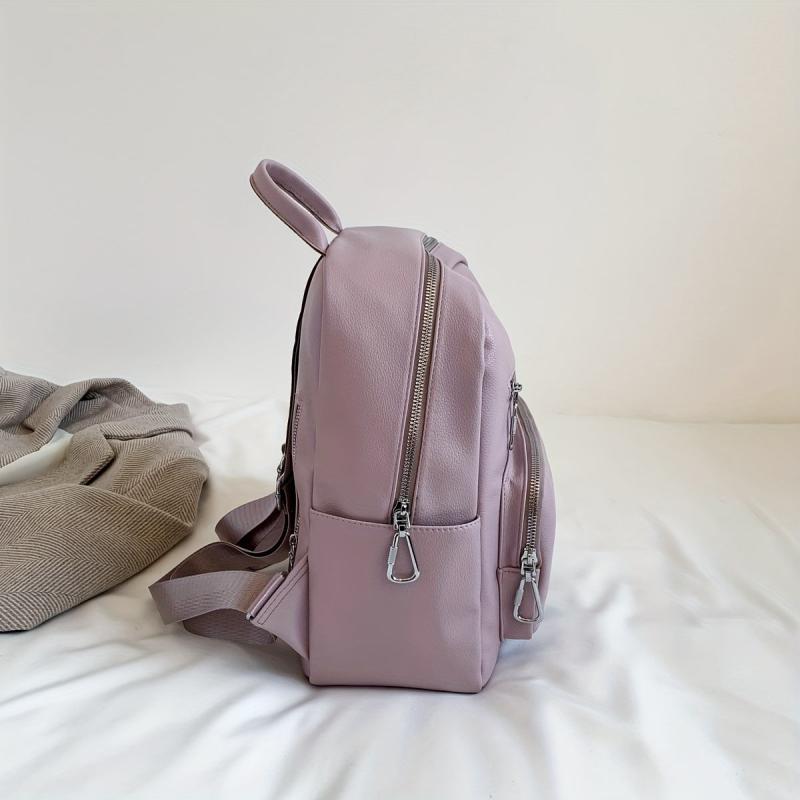 Solid Backpack Soft PU Leather Daypack Women's Travel School Bag