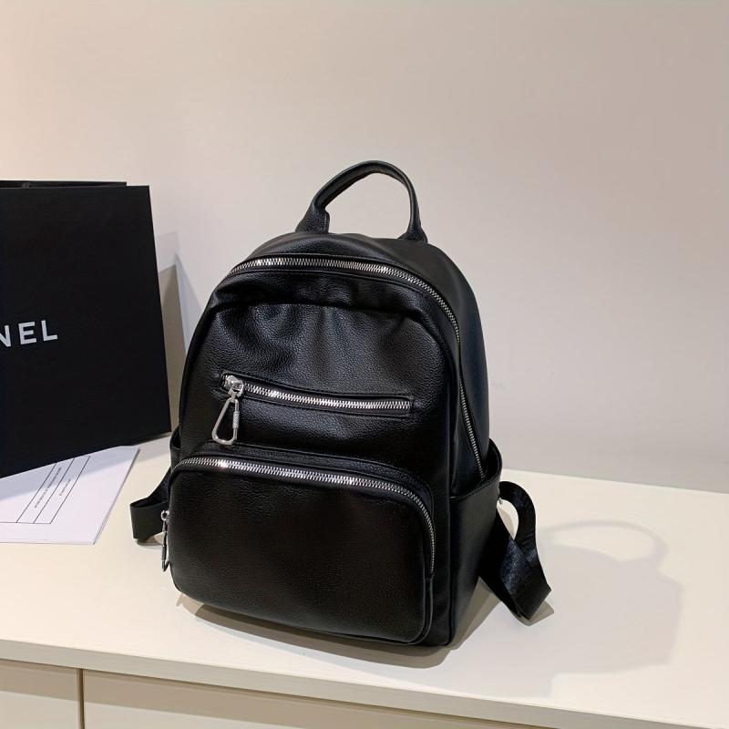 Solid Backpack Soft PU Leather Daypack Women's Travel School Bag