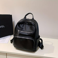 Solid Backpack Soft PU Leather Daypack Women's Travel School Bag