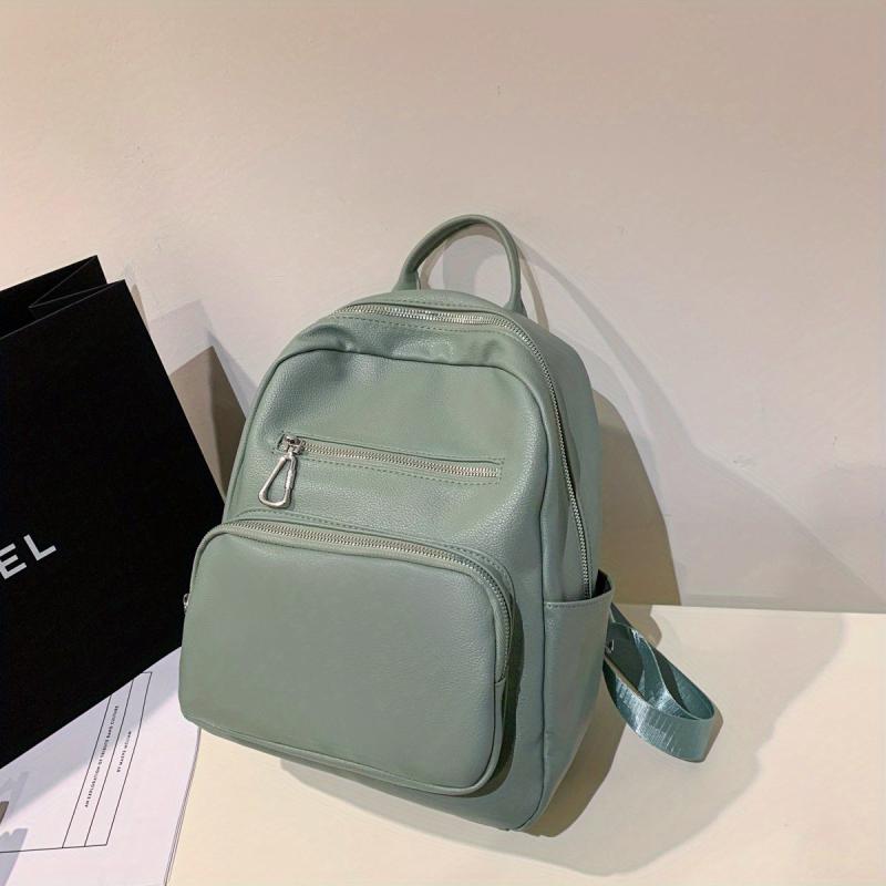 Solid Backpack Soft PU Leather Daypack Women's Travel School Bag