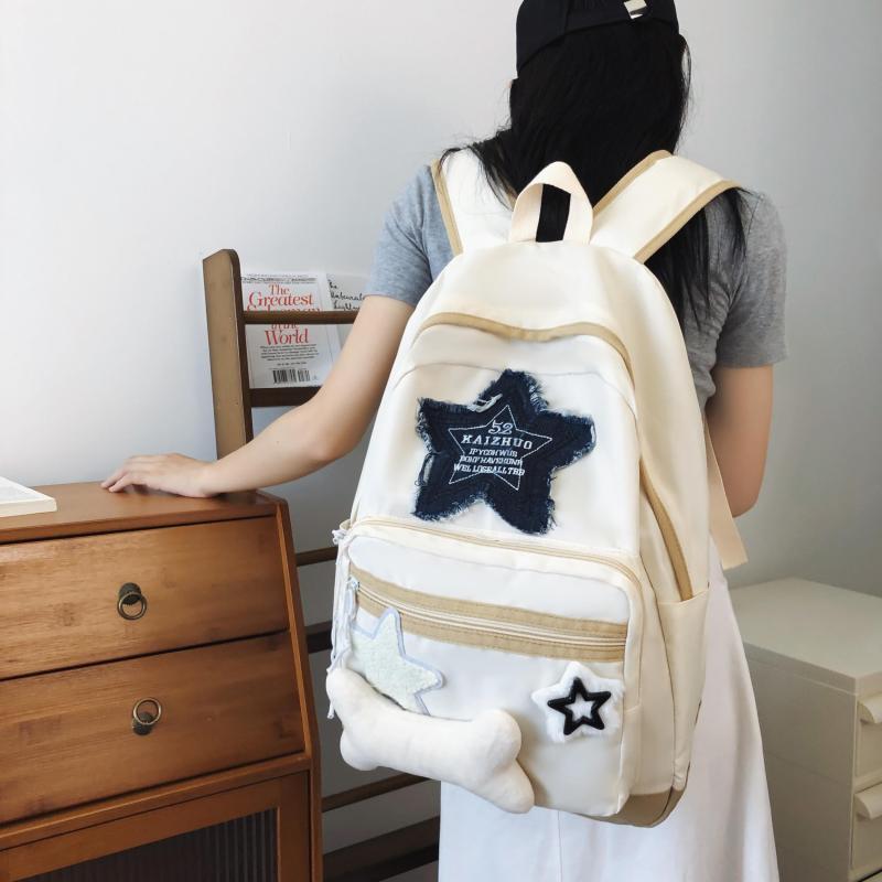 Star Patch Decor Backpack Laptop Schoolbag