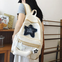 Star Patch Decor Backpack Laptop Schoolbag