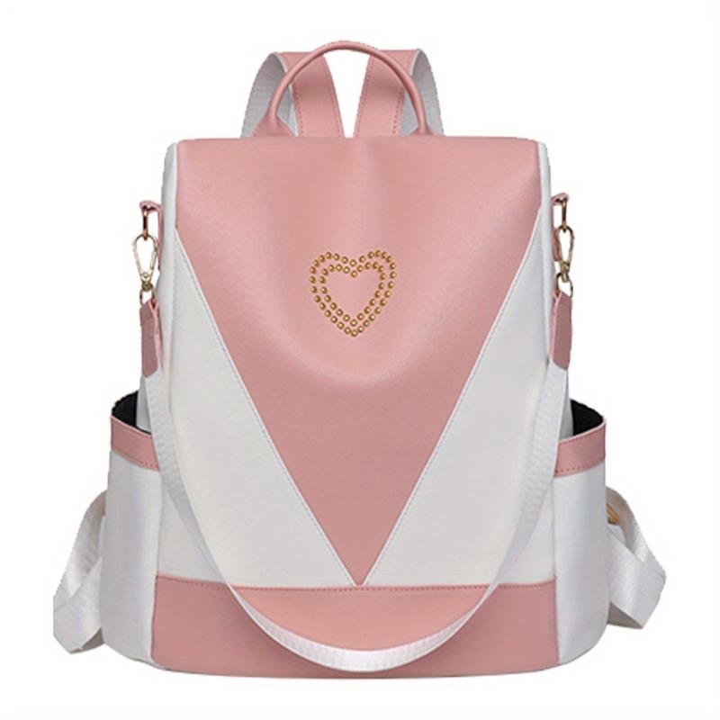 Large Capacity PU Leather Backpack Textured School Travel Bag