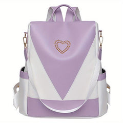 Large Capacity PU Leather Backpack Textured School Travel Bag