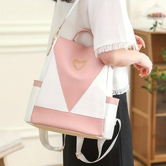 Large Capacity PU Leather Backpack Textured School Travel Bag