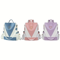 Large Capacity PU Leather Backpack Textured School Travel Bag
