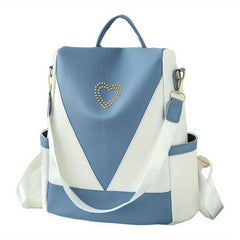 Large Capacity PU Leather Backpack Textured School Travel Bag