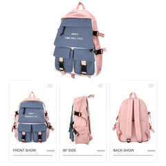Letter Print School Bag Colorblock Storage Daypack All Match Travel Casual Bag