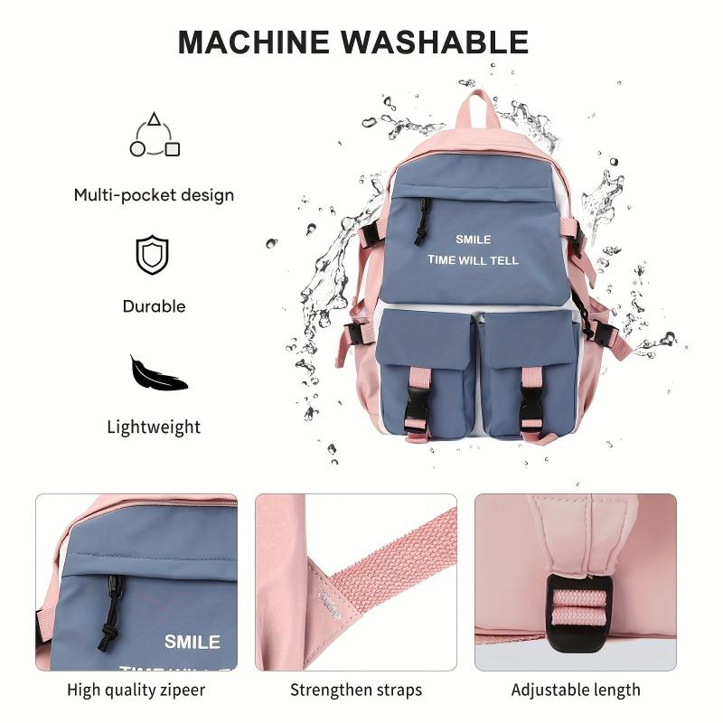 Letter Print School Bag Colorblock Storage Daypack All Match Travel Casual Bag