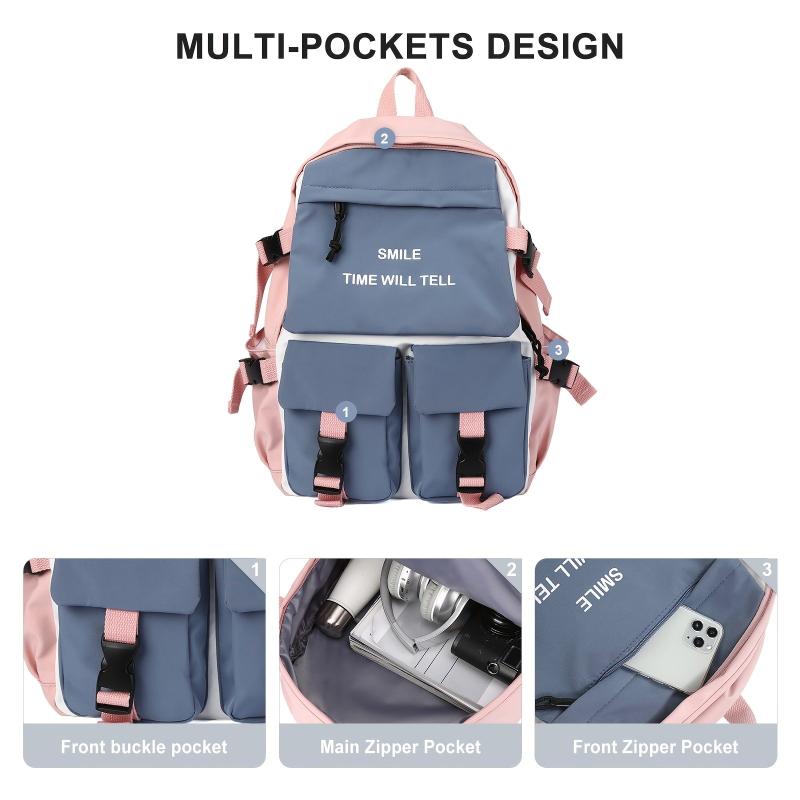 Letter Print School Bag Colorblock Storage Daypack All Match Travel Casual Bag